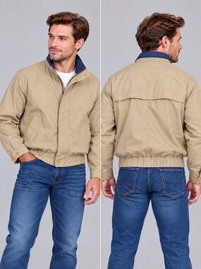 London Fog Beige Bomber Jacket with Navy Trim